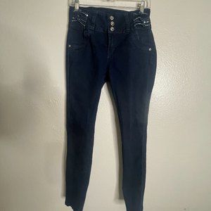 M. Michel Women's Blue Solid Stretch Three Button Low Rise Skinny Jeans Size 9